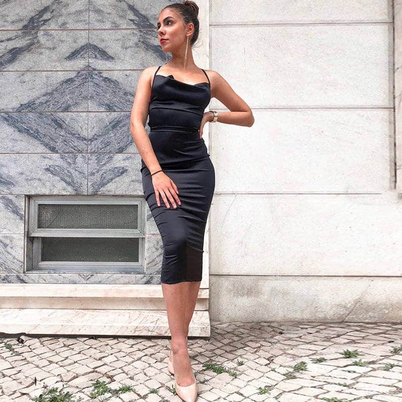 Long Satin Bodycon Dress for Women