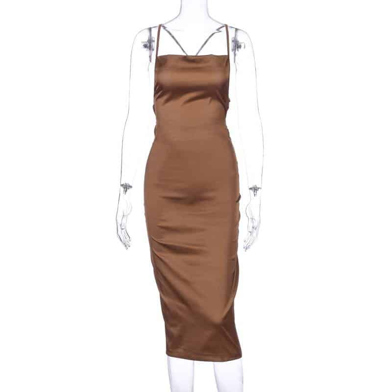 Long Satin Bodycon Dress for Women