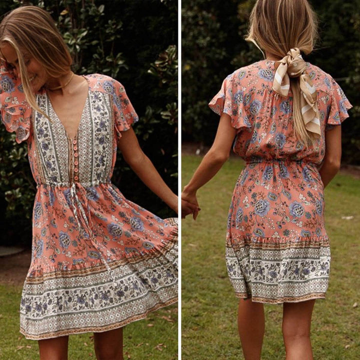 Lover V-Neck Women's Mini Dress with Short Sleeves