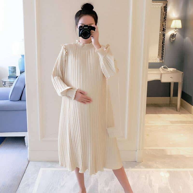Maternity Chiffon Pleated Dress