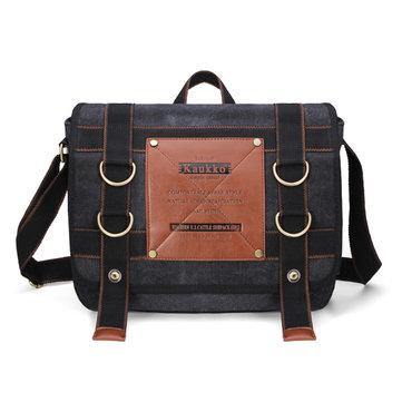 KAUKKO Mens Retro Canvas Travel Shoulder Bag School Messenger Bags - MRSLM