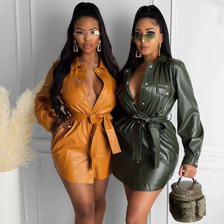 Plus Size PU Leather Dress