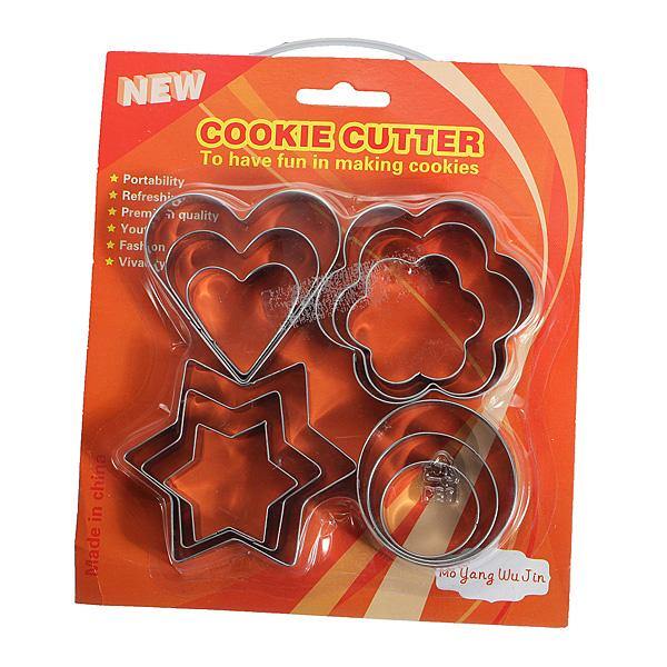12 Pcs Stainless Steel Flower Heart Biscuit Cake Cookied Mould Cutter - MRSLM