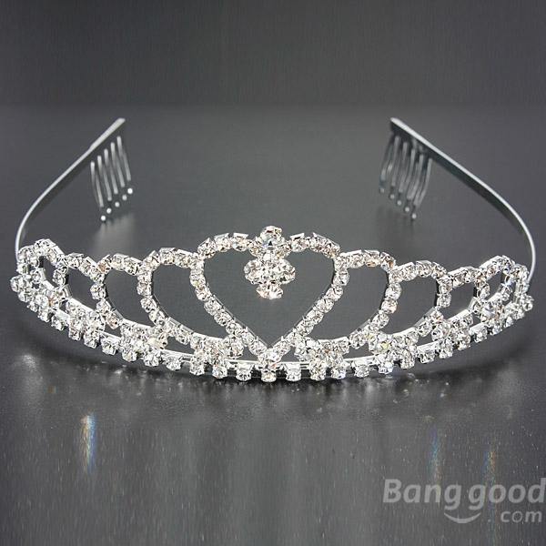 Wedding Bride Crystal Rhinestones Heart-shaped Crown Hair Tiara - MRSLM