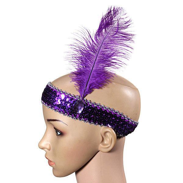 Feather Headbrand Flapper Sequin Costume Fancy Dress Hair Band - MRSLM