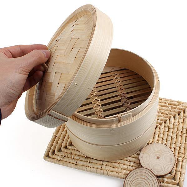 2 Tier Bamboo Steamer Dim Sum Basket Rice Pasta Kitchen Food Steaming Tools - MRSLM