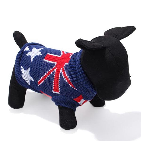 Dark Blue UK Flag Pet Dog Knitted Breathable Sweater Outwear Apparel - MRSLM
