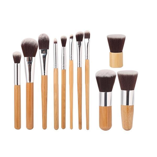 MAANGE 11 Pcs Bamboo Handle Makeup Eyeshadow Blush Concealer Brush Set - MRSLM
