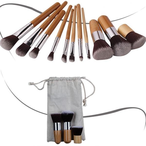 MAANGE 11 Pcs Bamboo Handle Makeup Eyeshadow Blush Concealer Brush Set - MRSLM