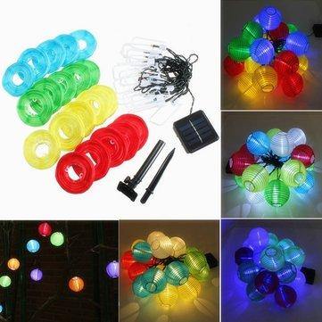 20 LED Solar Power Colorful Lantern String Fairy Light Outdoor Festival Garden Xmas Decor - MRSLM