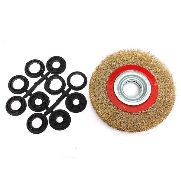 6 Inch 150mm Steel Wire Wheel Brush And Adaptor Rings For Bench Grinder Clean Polish - MRSLM