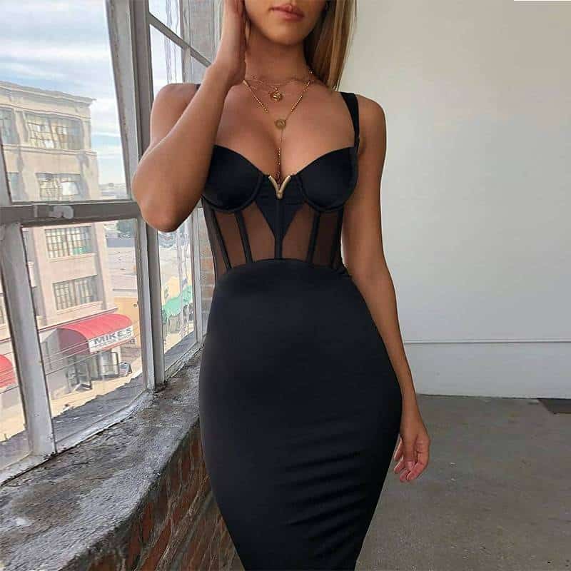 Sexy Women's Bodycon Dress with Mesh Detail