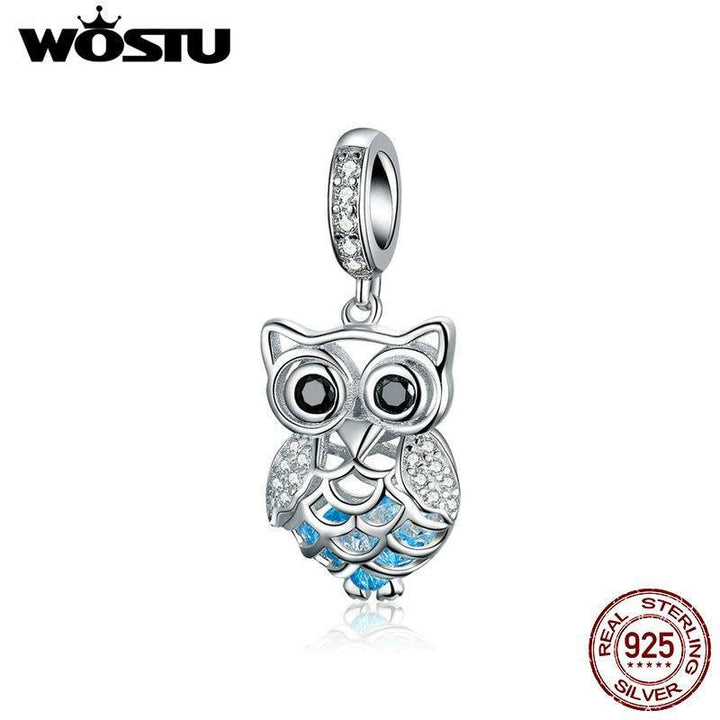 Midnight Owl Dangle Charm 100% 925 Sterling Silver Zircon Beads Fit Original Bracelet Pendant Necklace Jewelry Gift FIC949 - MRSLM