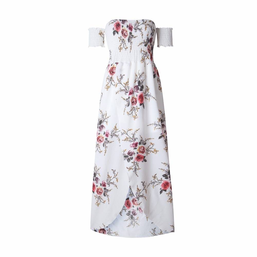 Women's Boho Off Shoulder Dress With Floral Print