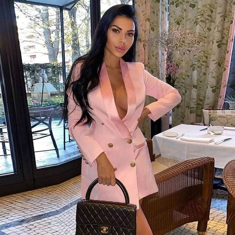 Women's Classic Double Breasted Long Blazer Dress