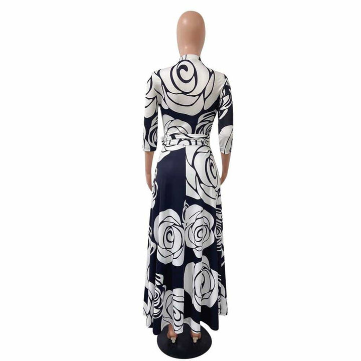 Women's Rose Printed Maxi Party Dress