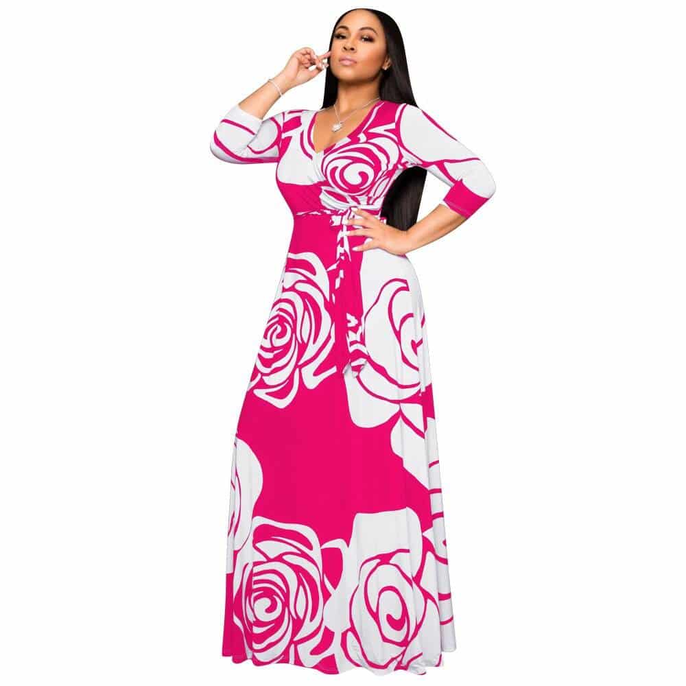 Women's Rose Printed Maxi Party Dress