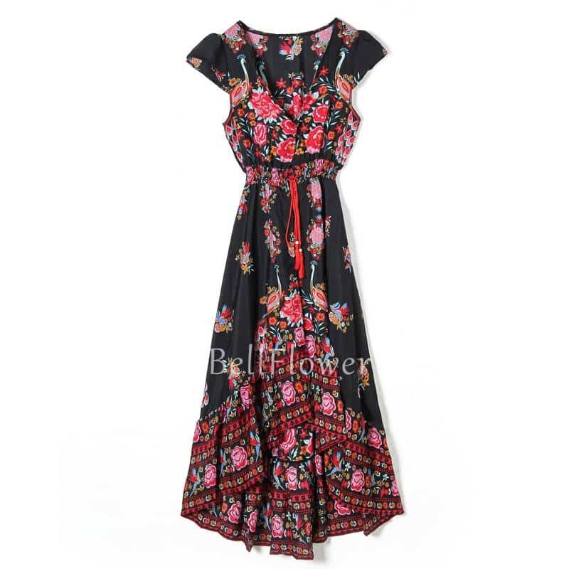 Women's Boho V-Neck Printed Dress