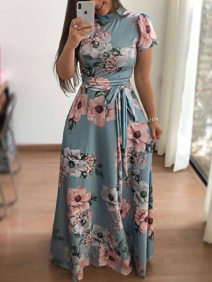 Women's Rose Printed Maxi Party Dress