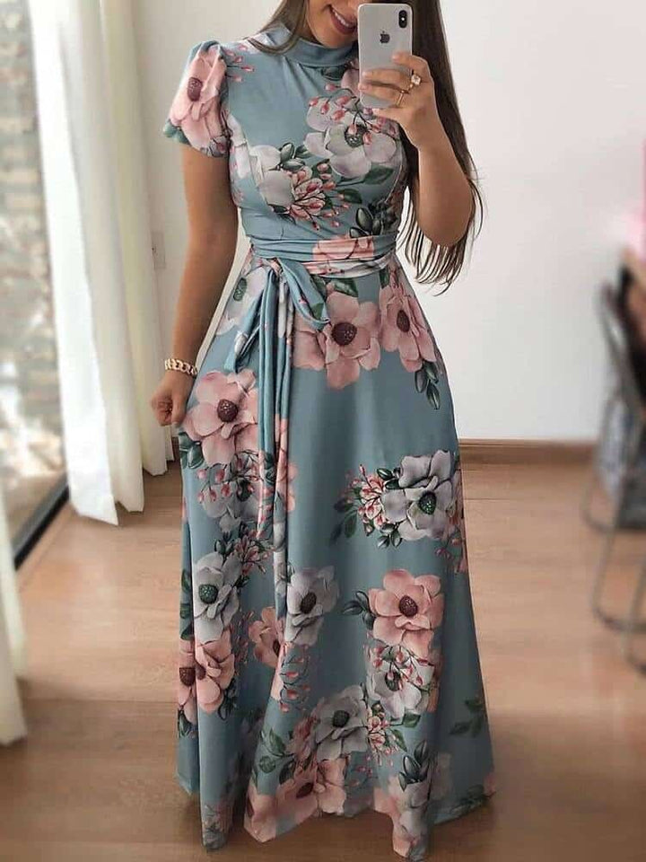 Women's Rose Printed Maxi Party Dress