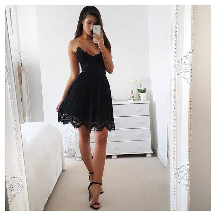 Women's Summer Lace Mini Party Dress with Deep V-Neck