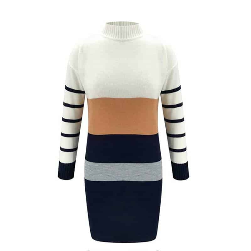 Women's Turtleneck Sweater Dress in Stripes