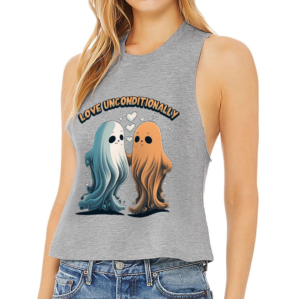 Love Unconditionally Racerback Cropped Tank - Ghost Print Women's Tank - Graphic Tank Top - MRSLM