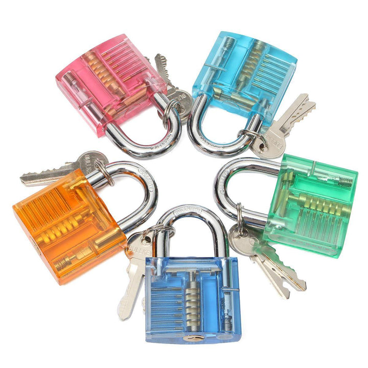 5pcs Unlocking Lock Pick Set + Transparent Practice Padlock 5-Color Optional - MRSLM