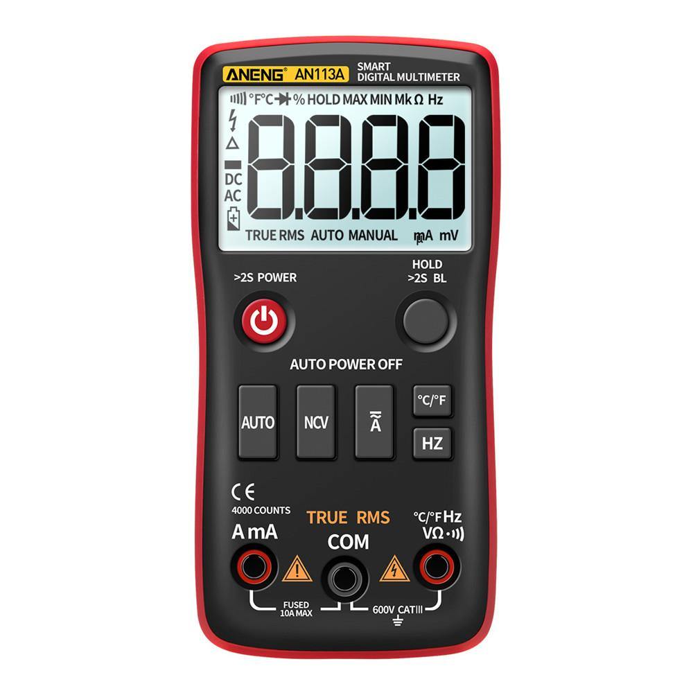ANENG AN113A Intelligent Auto Measure True- RMS Digital Multimeter 4000 Counts Resistance Diode Continuity Tester Temperature AC/DC Voltage Current Meter - MRSLM