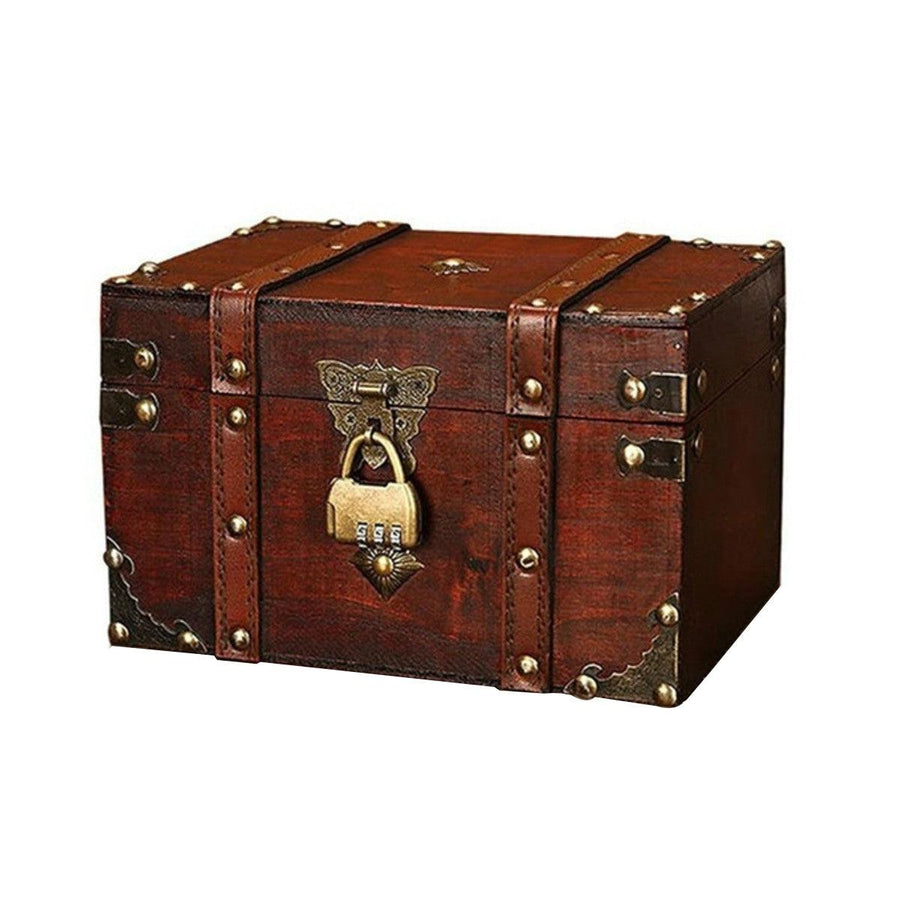 Vintage Wooden Jewelry Box With Password Lock Treasure Storage Case Gifts - MRSLM