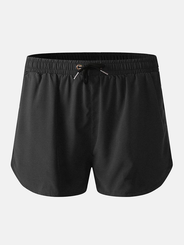 Men Sports Breathable Moisture Drawstring Bicycle Shorts Mesh Liner Zipper Pocket Mini Shorts - MRSLM