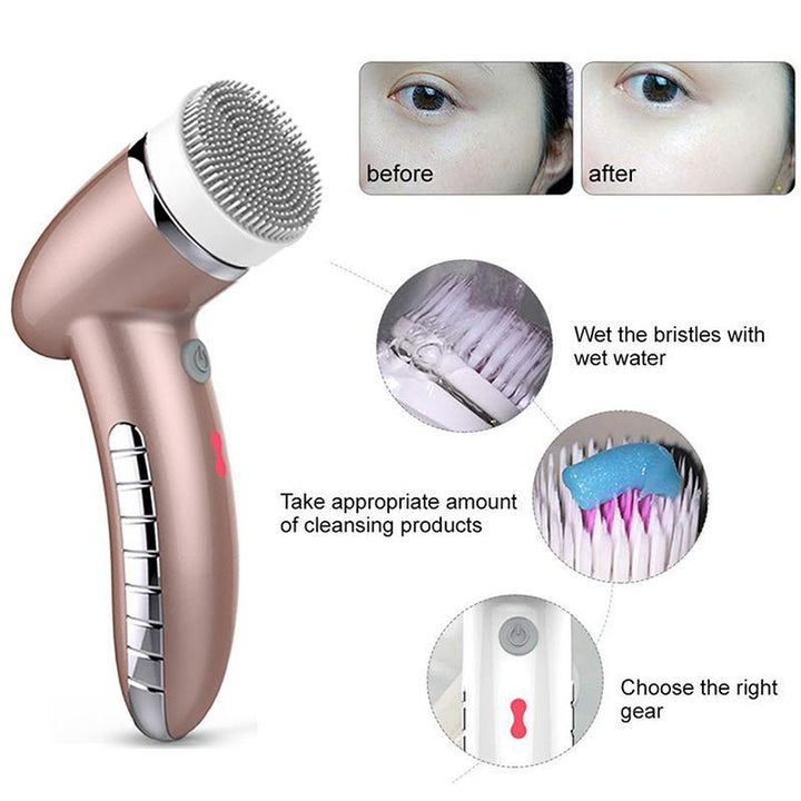 4 IN 1 Facial Brush Sonic Vibration Mini Face Cleaner Silicone Deep Pore Cleaning Electric Face Massage Waterproof - MRSLM