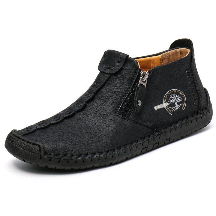 Men Hand Stitching Leather Non-slip Anti-Collision Toe Cap Casual Ankle Boots - MRSLM