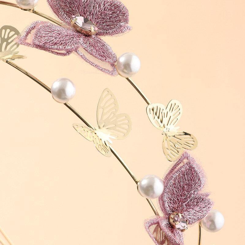 Cloth Handmade Embroidery Romantic Purple Butterfly Headband Hair Accessories - MRSLM