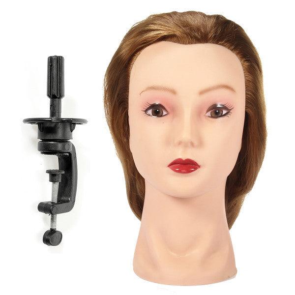 Golden Long Straight Hair Training Head Cutting Practice Mannequin Clamp Holder Hairdressing Braidin - MRSLM