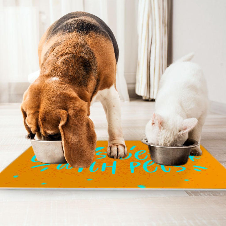 Life Is Better With Pets Pet Food Mat - Kawaii Anti-Slip Pet Bowl Mat - Printed Pet Feeding Mat - MRSLM