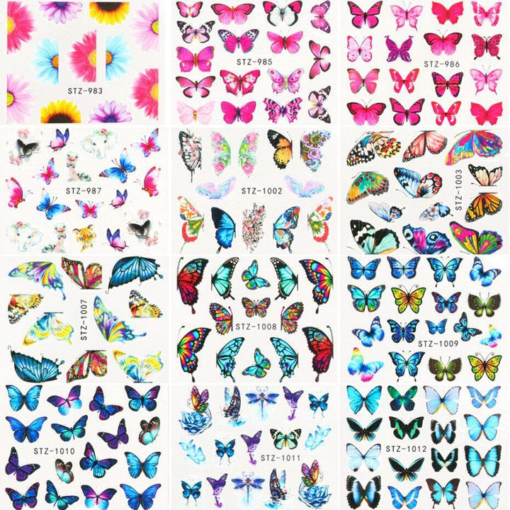 30 Pcs Nail Art Stickers Retro Watercolor Big Butterfly Water Transfer Stickers - MRSLM