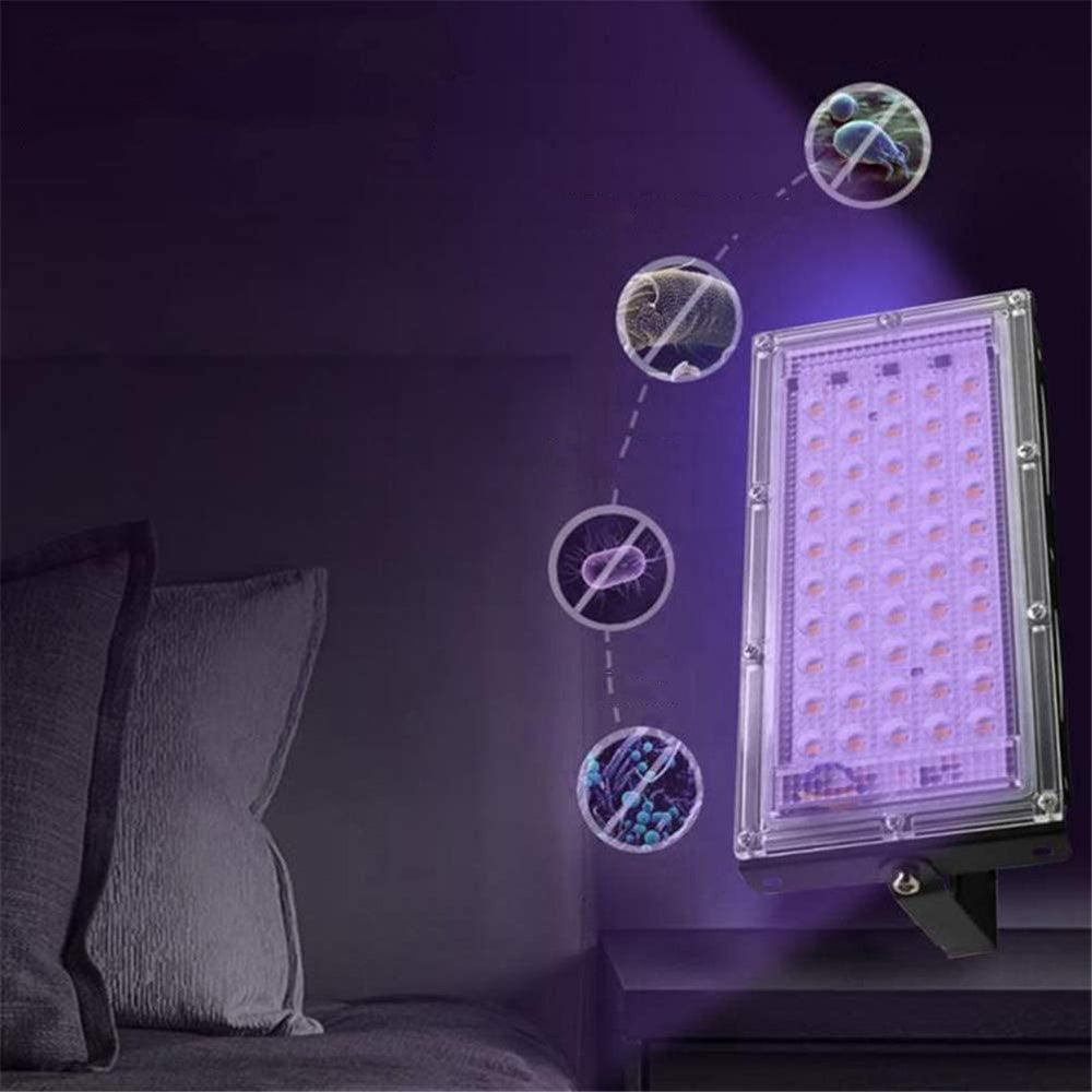 110/220V 50W UV LED Germicidal Flood Light Ozone Sterilizer IP65 Waterproof Home Kitchen Bedroom Bacterium Mite Killer Ultraviolet Hnaging Lamp - MRSLM