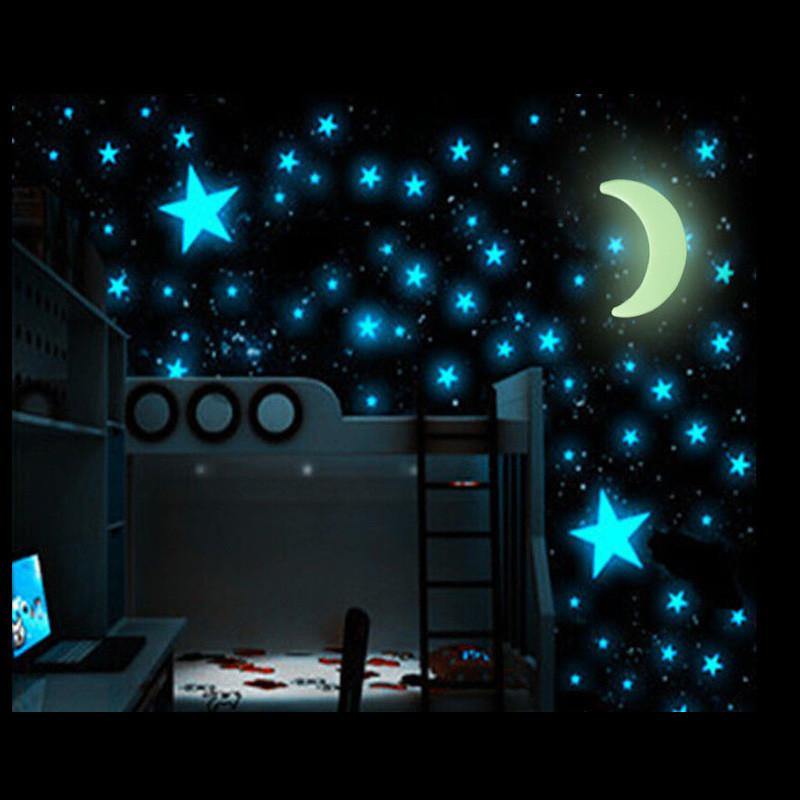 100Pcs Glow In The Dark Stars Sticker Beautiful 3D DIY Home Decal Art Luminous Wall Stickers - MRSLM