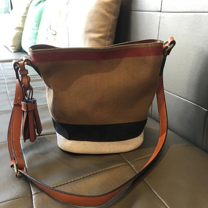 Striped One-shoulder Messenger Bag Fashion Tassel Canvas - MRSLM
