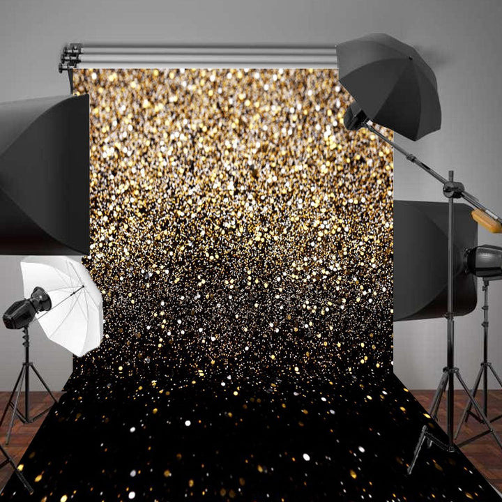 5x7FT Gradual Change Glitter Black Gold Dots Photography Backdrop Studio Prop Background - MRSLM