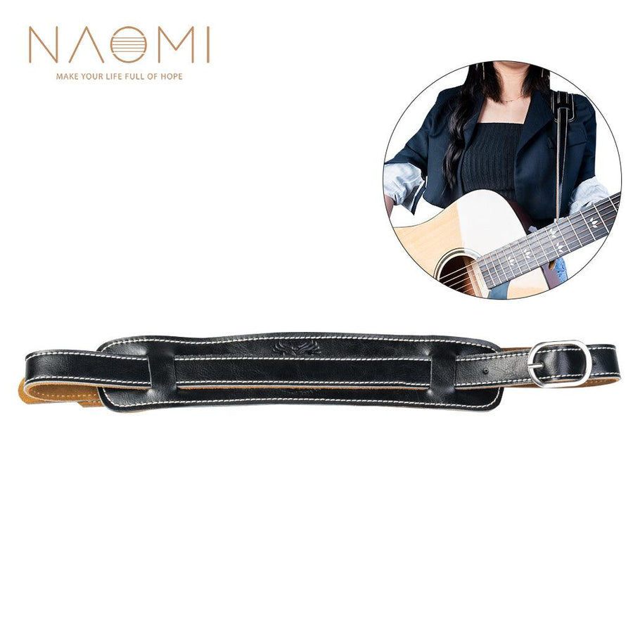 NAOMI Electric Guitar Strap Leather Black Adjustable Shoulder Strap For Guitar Electric Guitar Bass Guitar Parts Accessories - MRSLM