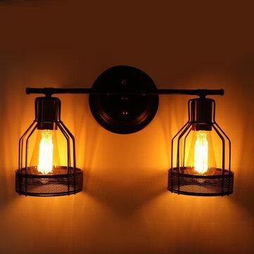 Wall-mounted 2-Light Metal Cage Wall Sconce Lampshade Pendant Vintage Light Decor Without Bulb - MRSLM