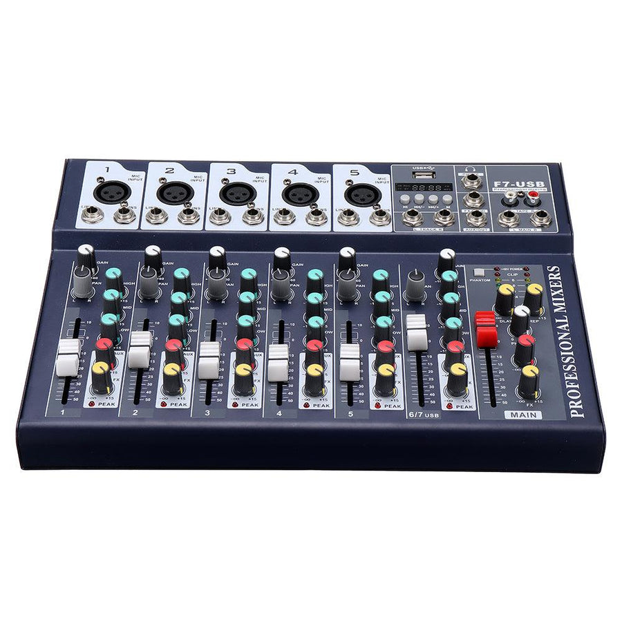 7 Channel DJ Audio Mixer bluetooth USB Reverb Effect Mixing Console Amplifier for Tiktok Youtube Live Broadcast Studio Karaoke DJ - MRSLM