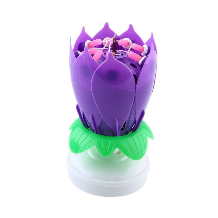 Musical Lotus Rotating Flower Happy Birthday Party Gift Candle Lights - MRSLM