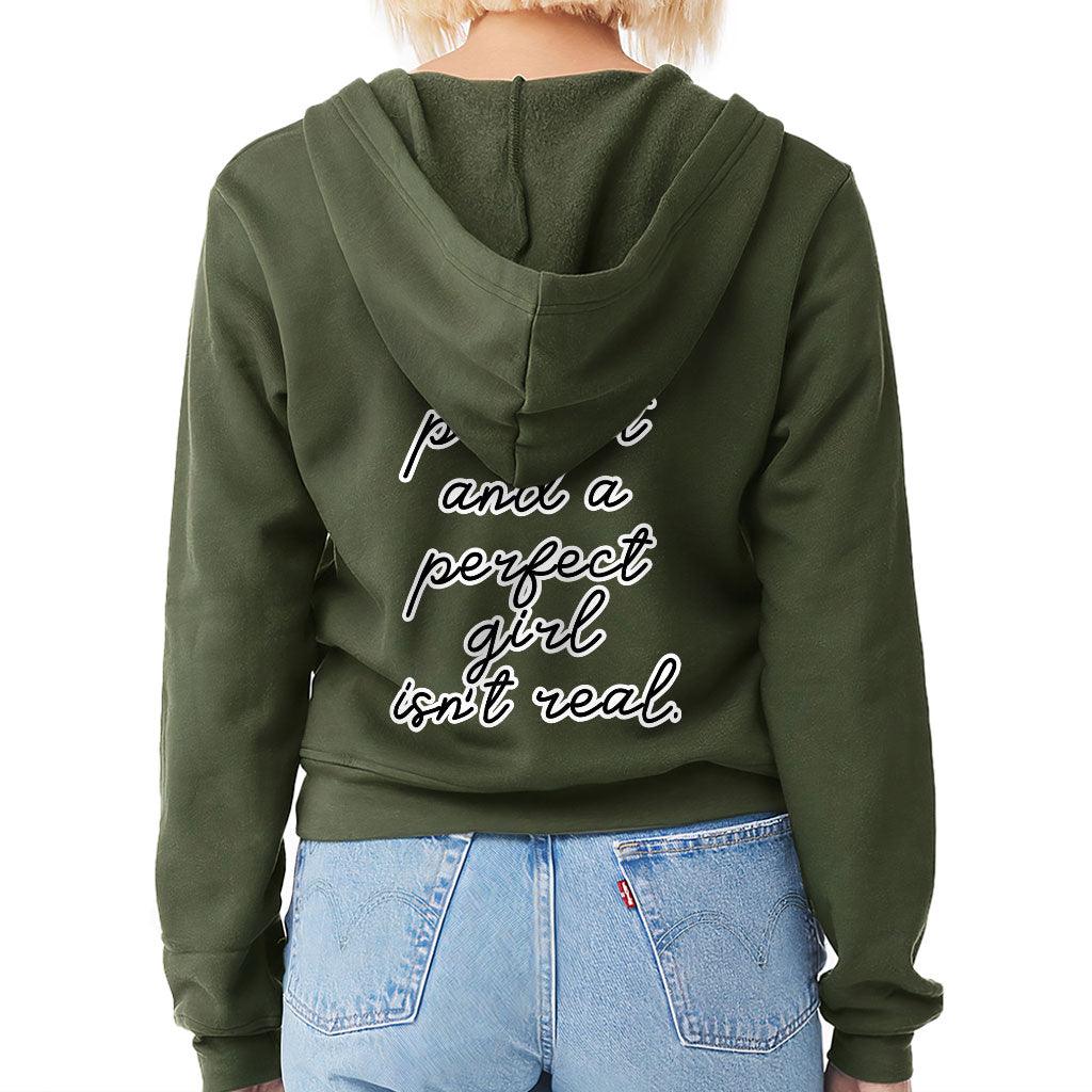 Real Girl Isn't Perfect Women's Zip Hoodie - Themed Hooded Sweatshirt - Best Design Hoodie - MRSLM