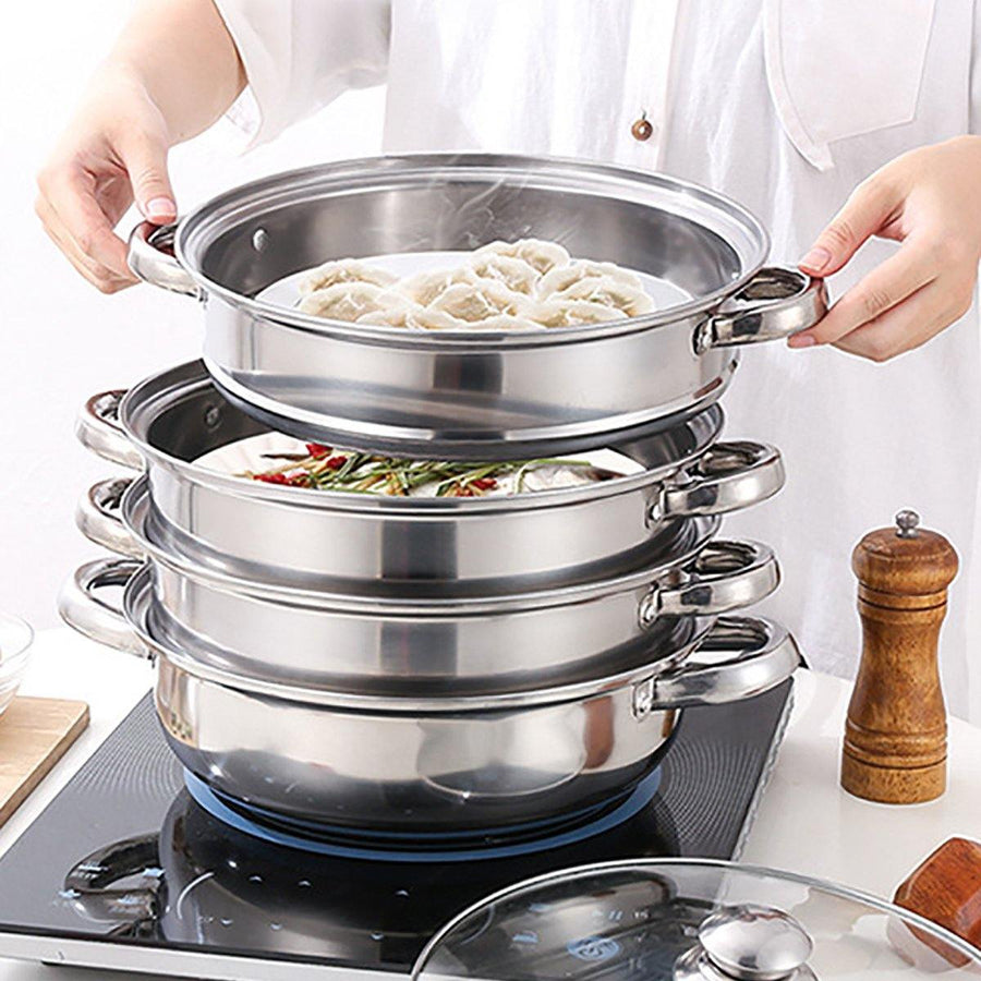 4 Tier Stainless Steel Steamer Meat Vegetable Cooking Steam Hot Pot Thick Steamer pot Soup Universal Cooking Pots for Kitchen Cookware Tool - MRSLM