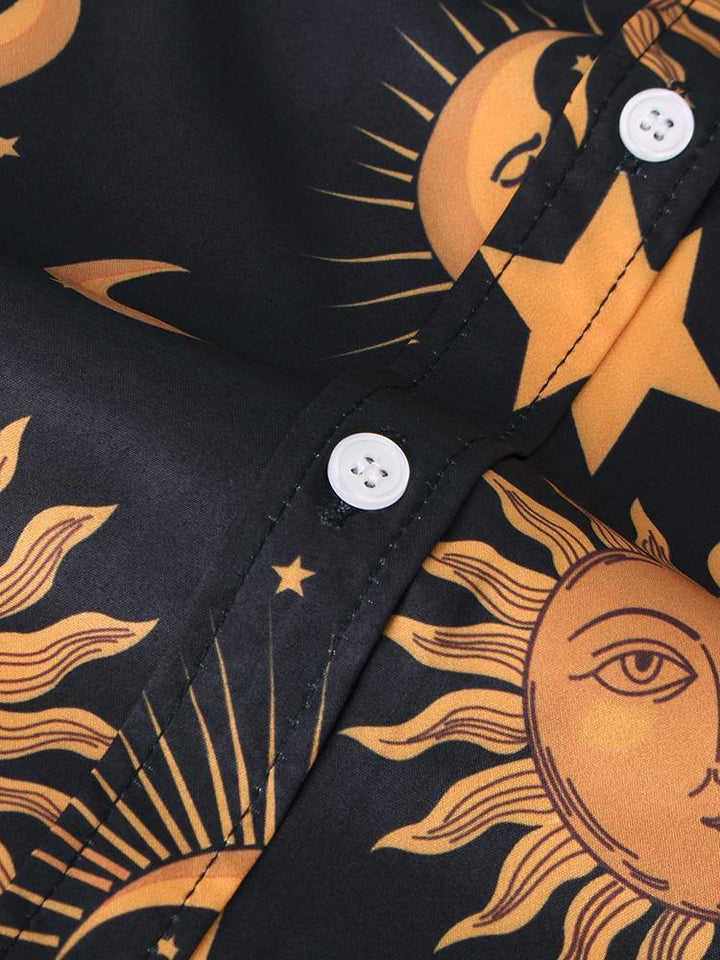 Men Sun Moon Print Short Sleeve Relaxed Shirts - MRSLM