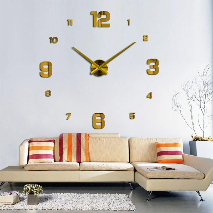Modern Mute DIY Frameless Large Wall Clock 3d Mirror Sticker Metal Big Watches Home Office Decorations - MRSLM
