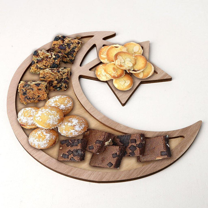 Rustic Wooden Islam Ramadan Food Serving Tray Pastry Dinner Plates Holder Decorations - MRSLM